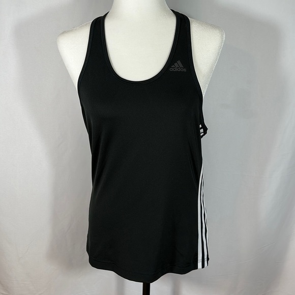 Adidas Black & White Striped Athletic Tank Top - Picture 1 of 6